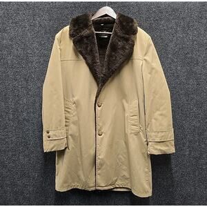 VTG Barry Dolan Car Coat Canvas Faux Fur Collar & Lining Beige Tan Size 40